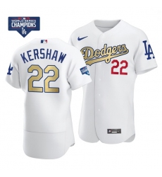 Youth Los Angeles Dodgers Clayton Kershaw 22 Gold Program White Flex Base Stitched Jersey