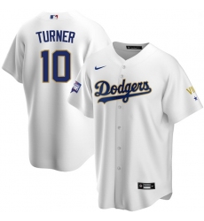 Youth Los Angeles Dodgers Justin Turner 10 Championship Gold Trim White Limited All Stitched Cool Base Jersey