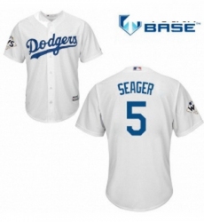 Youth Majestic Los Angeles Dodgers 5 Corey Seager Authentic White Home 2017 World Series Bound Cool Base MLB Jersey