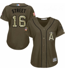 Womens Majestic Los Angeles Angels of Anaheim 16 Huston Street Replica Green Salute to Service MLB Jersey