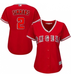 Womens Majestic Los Angeles Angels of Anaheim 2 Andrelton Simmons Authentic Red Alternate MLB Jersey