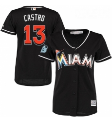 Womens Majestic Miami Marlins 13 Starlin Castro Replica Black Alternate 2 Cool Base MLB Jersey 