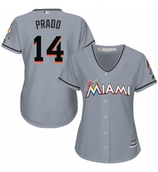 Womens Majestic Miami Marlins 14 Martin Prado Replica Grey Road Cool Base MLB Jersey