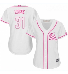 Womens Majestic Miami Marlins 31 Jeff Locke Authentic White Fashion Cool Base MLB Jersey