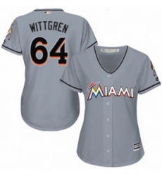 Womens Majestic Miami Marlins 64 Nick Wittgren Replica Grey Road Cool Base MLB Jersey 