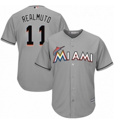 Youth Majestic Miami Marlins 11 J T Realmuto Replica Grey Road Cool Base MLB Jersey 