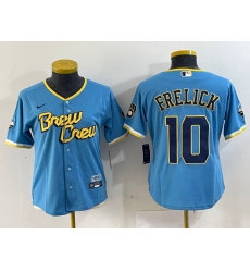 Women Milwaukee Brewers 10 Sal Frelick Powder Blue City Connect Cool Base Stitched Jersey