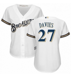 Womens Majestic Milwaukee Brewers 27 Zach Davies Replica Navy Blue Alternate Cool Base MLB Jersey 