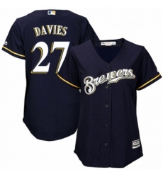 Womens Majestic Milwaukee Brewers 27 Zach Davies Replica White Alternate Cool Base MLB Jersey 