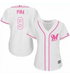 Womens Majestic Milwaukee Brewers 9 Manny Pina Replica White Fashion Cool Base MLB Jersey 