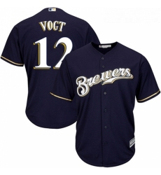 Youth Majestic Milwaukee Brewers 12 Stephen Vogt Authentic Navy Blue Alternate Cool Base MLB Jersey 