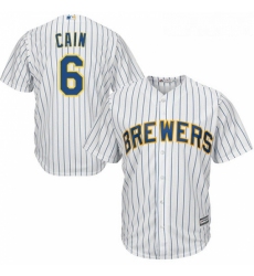 Youth Majestic Milwaukee Brewers 6 Lorenzo Cain Replica White Home Cool Base MLB Jersey 