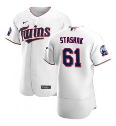 Men Minnesota Twins 61 Cody Stashak Men Nike White Home 2020 60th Season Flex Base Team MLB Jersey