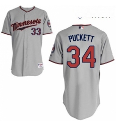 Mens Majestic Minnesota Twins 34 Kirby Puckett Authentic Grey Road Cool Base MLB Jersey