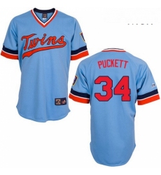 Mens Majestic Minnesota Twins 34 Kirby Puckett Replica Light Blue Cooperstown Throwback MLB Jersey