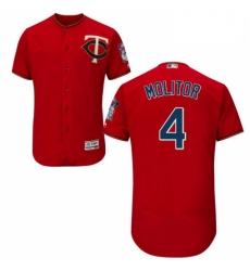 Mens Majestic Minnesota Twins 4 Paul Molitor Authentic Scarlet Alternate Flex Base Authentic Collection MLB Jersey