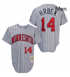 Mens Mitchell and Ness 1987 Minnesota Twins 14 Kent Hrbek Replica Grey Throwback MLB Jersey