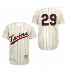 Mens Mitchell and Ness Minnesota Twins 29 Rod Carew Replica CreamBlack Strip Throwback MLB Jersey