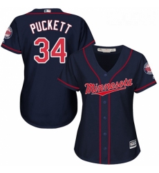 Womens Majestic Minnesota Twins 34 Kirby Puckett Replica Navy Blue Alternate Road Cool Base MLB Jersey