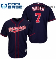 Womens Majestic Minnesota Twins 7 Joe Mauer Replica Navy Blue Alternate Road Cool Base MLB Jersey