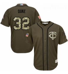 Youth Majestic Minnesota Twins 32 Zach Duke Authentic Green Salute to Service MLB Jersey 