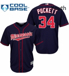 Youth Majestic Minnesota Twins 34 Kirby Puckett Replica Navy Blue Alternate Road Cool Base MLB Jersey