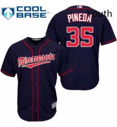 Youth Majestic Minnesota Twins 35 Michael Pineda Authentic Navy Blue Alternate Road Cool Base MLB Jersey 