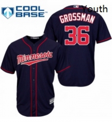 Youth Majestic Minnesota Twins 36 Robbie Grossman Replica Navy Blue Alternate Road Cool Base MLB Jersey 