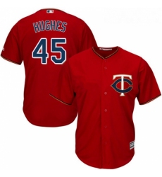 Youth Majestic Minnesota Twins 45 Phil Hughes Replica Scarlet Alternate Cool Base MLB Jersey