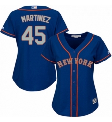 Womens Majestic New York Mets 45 Pedro Martinez Authentic Royal Blue Alternate Road Cool Base MLB Jersey 