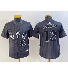Youth New York Mets 12 Francisco Lindor Graphite 2024 City Connect Limited Stitched Baseball Jersey