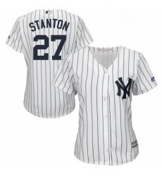 Womens Majestic New York Yankees 27 Giancarlo Stanton Authentic White Home MLB Jersey 