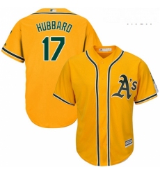 Mens Majestic Oakland Athletics 17 Glenn Hubbard Replica Gold Alternate 2 Cool Base MLB Jersey