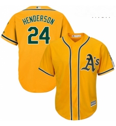 Mens Majestic Oakland Athletics 24 Rickey Henderson Replica Gold Alternate 2 Cool Base MLB Jersey