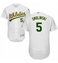 Mens Majestic Oakland Athletics 5 Jake Smolinski White Home Flex Base Authentic Collection MLB Jersey