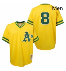 Mens Mitchell and Ness Oakland Athletics 8 Joe Morgan Replica Gold Throwback MLB Jersey