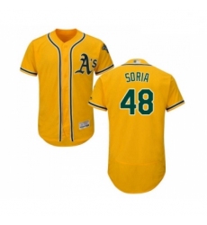 Mens Oakland Athletics 48 Joakim Soria Gold Alternate Flex Base Authentic Collection Baseball Jersey