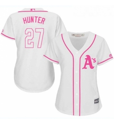 Womens Majestic Oakland Athletics 27 Catfish Hunter Replica White Fashion Cool Base MLB Jersey