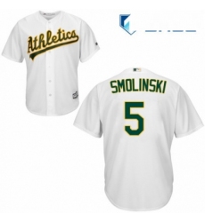 Youth Majestic Oakland Athletics 5 Jake Smolinski Authentic White Home Cool Base MLB Jersey 