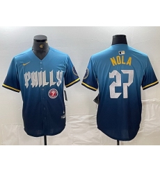 Men Philadelphia Phillies 27 Aaron Nola Blue 2024 City Connect Limited Stitched Baseball Jersey 3