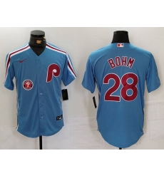 Men Philadelphia Phillies 28 Alec Bohm Blue Cool Base Stitched Jersey 1