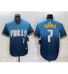 Men Philadelphia Phillies 7 Trea Turner Blue 2024 City Connect Limited Stitched Jersey 3