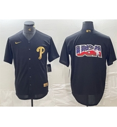 Men Philadelphia Phillies Black Team Big Logo Cool Base Stitched Baseball Jersey