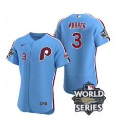 Men Phillies 3 Bryce Harper Blue Nike 2022 World Series Flexbase Jersey