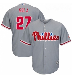 Mens Majestic Philadelphia Phillies 27 Aaron Nola Replica Grey Road Cool Base MLB Jersey