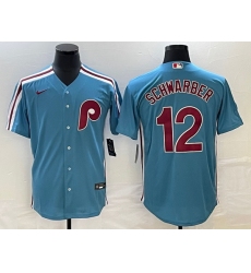 Men's Philadelphia Phillies #12 Kyle Schwarber Blue Cooperstown Throwback Cool Base Nike Jersey