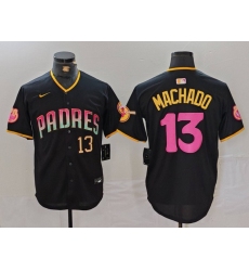 Men San Diego Padres 13 Manny Machado Black Cool Base Stitched Baseball Jersey 1