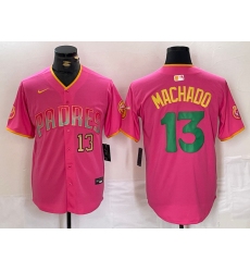 Men San Diego Padres 13 Manny Machado Pink Cool Base Stitched Baseball Jersey 3