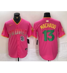 Men San Diego Padres 13 Manny Machado Pink Cool Base Stitched Baseball Jersey 4