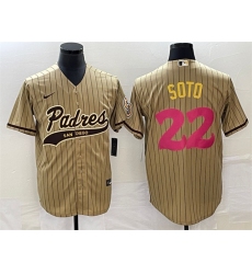 Men San Diego Padres 22 Juan Soto Tan Cool Base Stitched Baseball Jersey